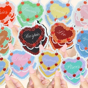 Zodiac Sticker Cake Sticker Heart Sticker Aries Leo Gemini Virgo Pisces Scorpio Aquarius Libra Capricorn Taurus Astrology Gift Heart Cake