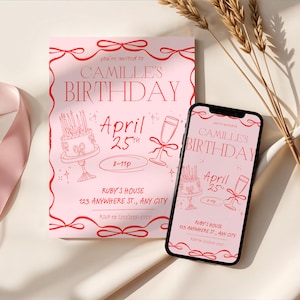 Aesthetic Birthday Invitation Hand Drawn Invitation Birthday Dinner Invite Editable Birthday Invitation Digital Birthday Party Invite Doodle
