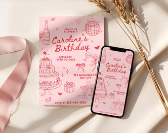 Aesthetic Birthday Invitation Hand Drawn Invitation Birthday Dinner Invite Editable Birthday Invitation Digital Birthday Party Invite Doodle