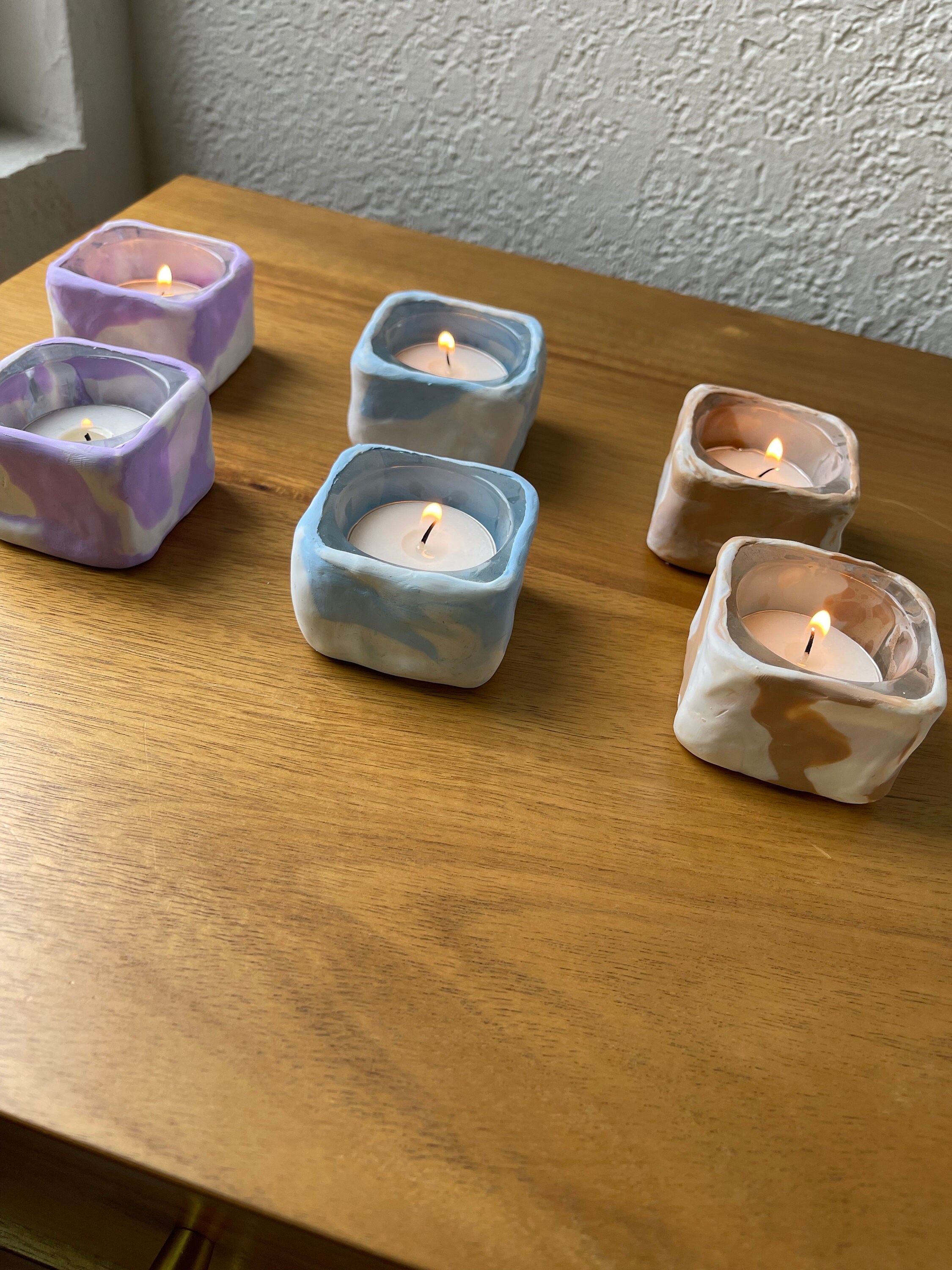 Handmade Polymer Clay and Glass Tea Light Candle Holder Set Etsy