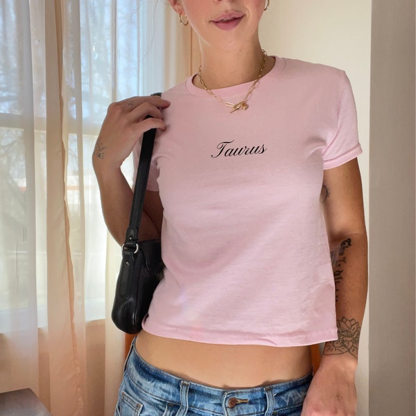 Retro Taurus Baby Tee Shirt Y2K Zodiac Crop Top Baby Tee Y2K Baby Tee, Zodiac Sign Astrology Taurus T Shirt, Zodiac Shirt Coquette Aesthetic