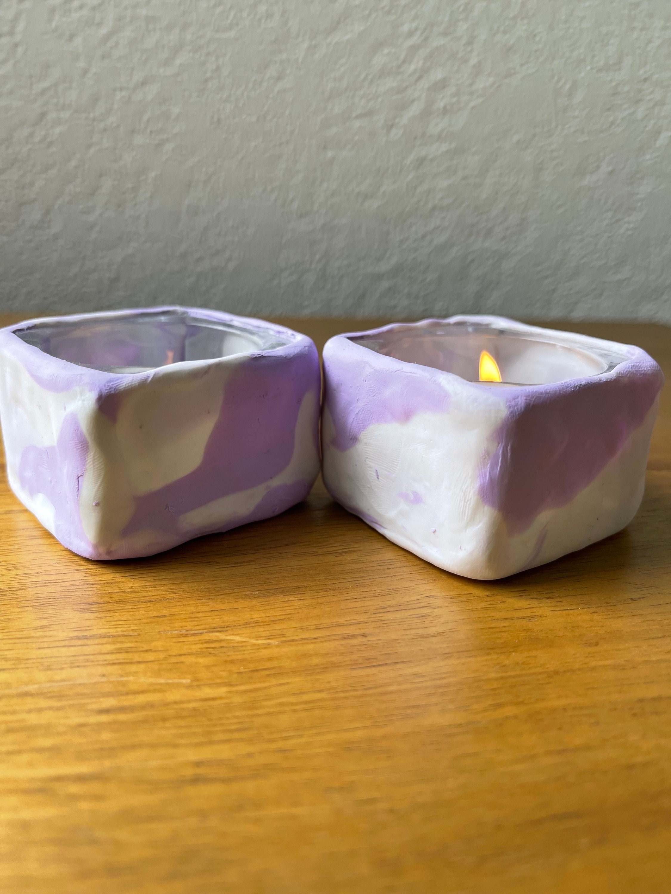 Handmade Polymer Clay and Glass Tea Light Candle Holder Set Etsy
