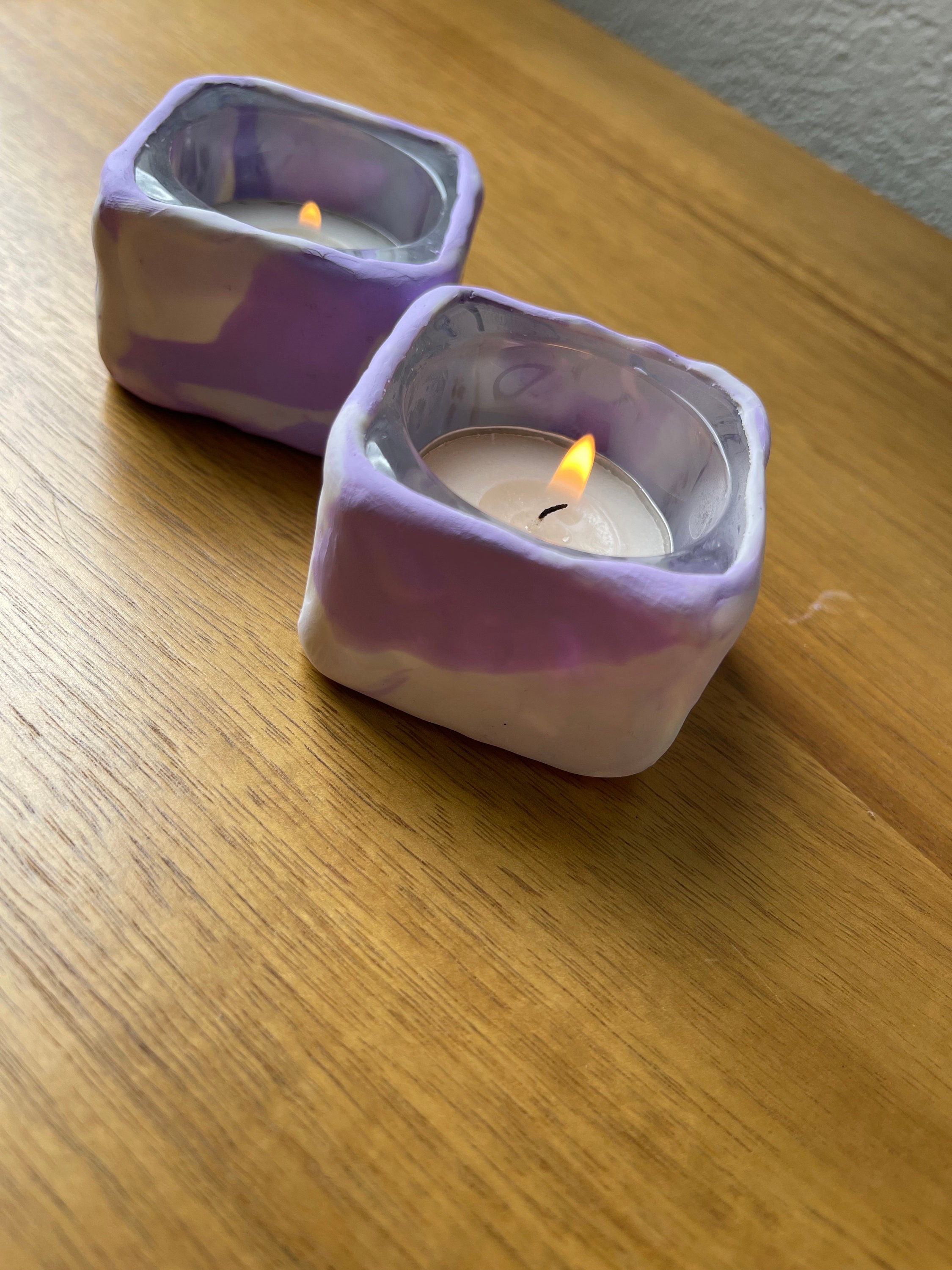 Handmade Polymer Clay and Glass Tea Light Candle Holder Set Etsy
