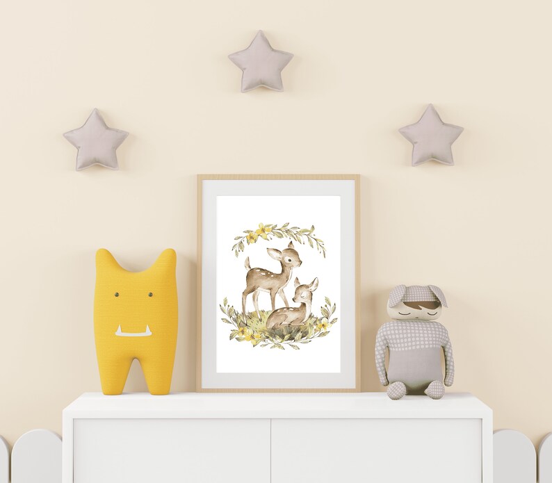Deer Nursery Print Woodland Animal Nursery Print Forest Etsy
