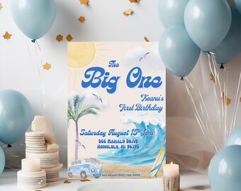 The Big One Surf Invitation First Birthday Boy Birthday Surf Invitation Boy Invite 1st Birthday Surf Invite Boy Birthday Boy Invitation