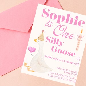 One Silly Goose Birthday Invitation Silly Goose Invite First Birthday Invite 1st Birthday Girl Birthday Evite Printable Editable Template