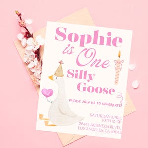 One Silly Goose Birthday Invitation Silly Goose Invite First Birthday Invite 1st Birthday Girl Birthday Evite Printable Editable Template