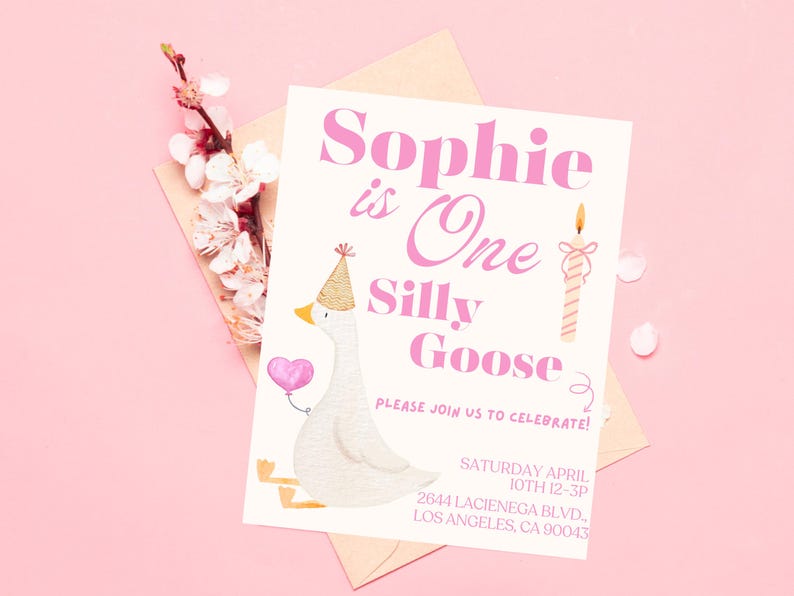 One Silly Goose Birthday Invitation Silly Goose Invite First Birthday Invite 1st Birthday Girl Birthday Evite Printable Editable Template