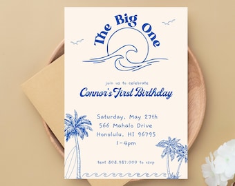 The Big One Surf Invitation First Birthday Boy Birthday Surf Invitation Boy Invite 1st Birthday Surf Invite Boy Birthday Boy Invitation