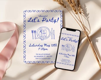 Dinner Party Invitation Dinner Party Menu Dinner Party Invite Dinner Party Prints Hand Drawn Dinner Invite Dinner Party Art Editable Invite