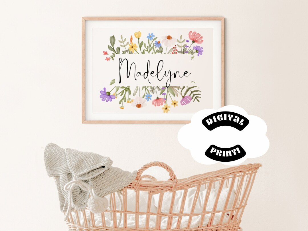 Baby Girl Nursery Wall Art Custom Nursery Art Print Flowers Floral Name ...