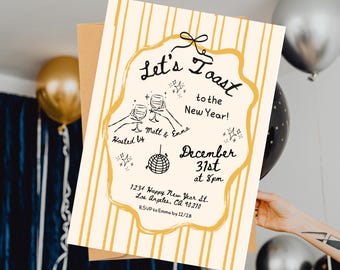 Let's Toast New Year’s Eve Invitation Template Hand Drawn NYE Party Invite Cheers to the New Year Canva Printable Cocktail Party NYE Evite