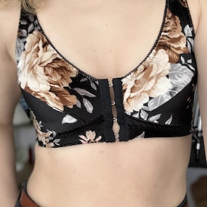 Floral Velvet Bralette: Front Closure Stretch Bra