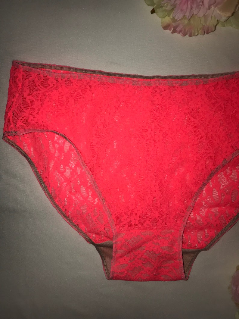 Bright Coral Lace Panties Lace Panties Woman Panties Lace Etsy