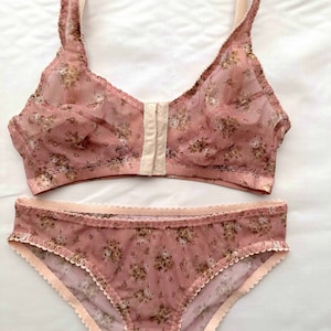 Sheer Bra Lingerie for Women Front Closure Bra Printed Mesh Lingerie