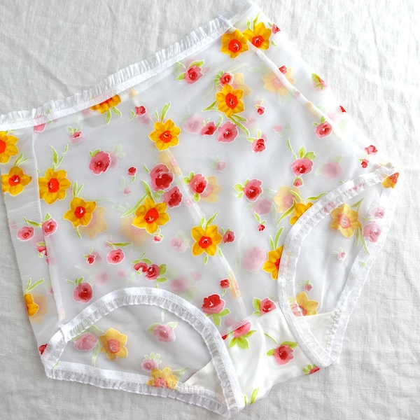 Braguitas transparentes con estampado floral de talle alto, lencería de tallas grandes
