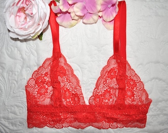 Red lace sexy soft cup bra. 34B