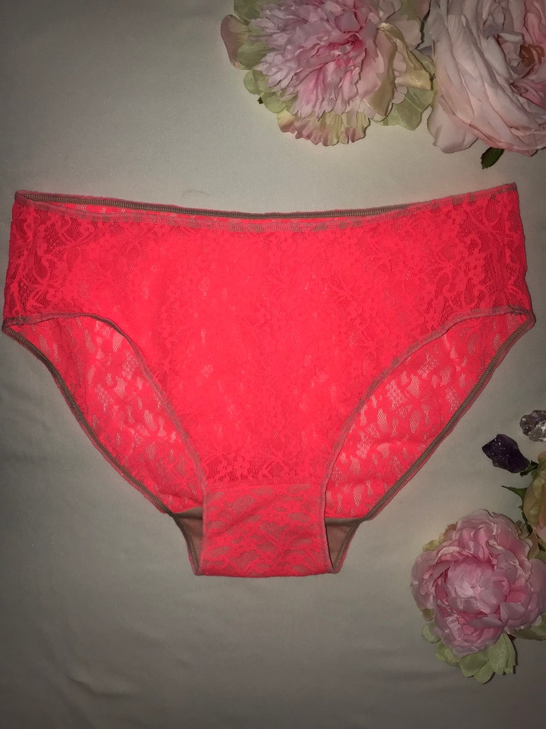 Bright Coral Lace Panties Lace Panties Woman Panties Lace Etsy