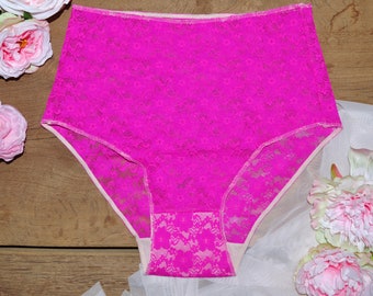 Bright pink lace knickers on high waist.