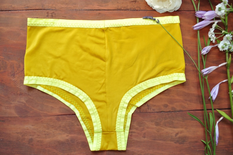 Yellow high waist thong with lemon color edging. | Etsy