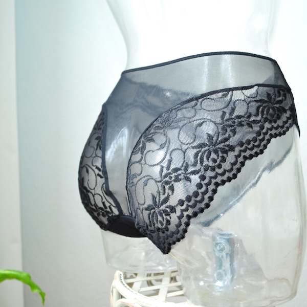 Mutandine in pizzo nero trasparente, lingerie trasparente