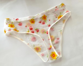 Men's Floral Sheer Thong Underwear