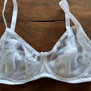 White Sheer Mesh underwire Bra with flowers.