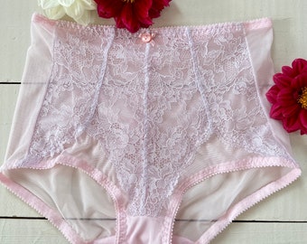 Transparent mesh panties with lace, Retro style high waist. Womens Lingerie
