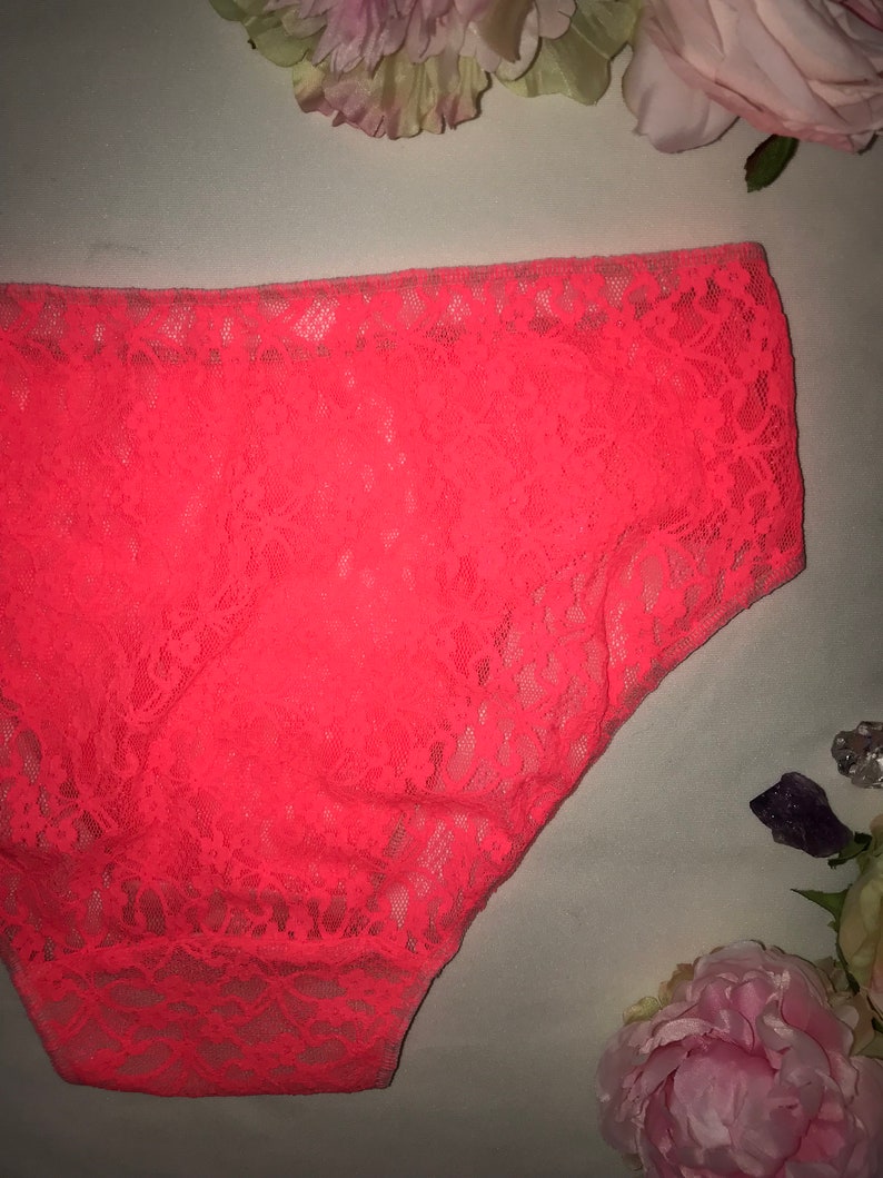 Bright Coral Lace Panties Lace Panties Woman Panties Lace Etsy