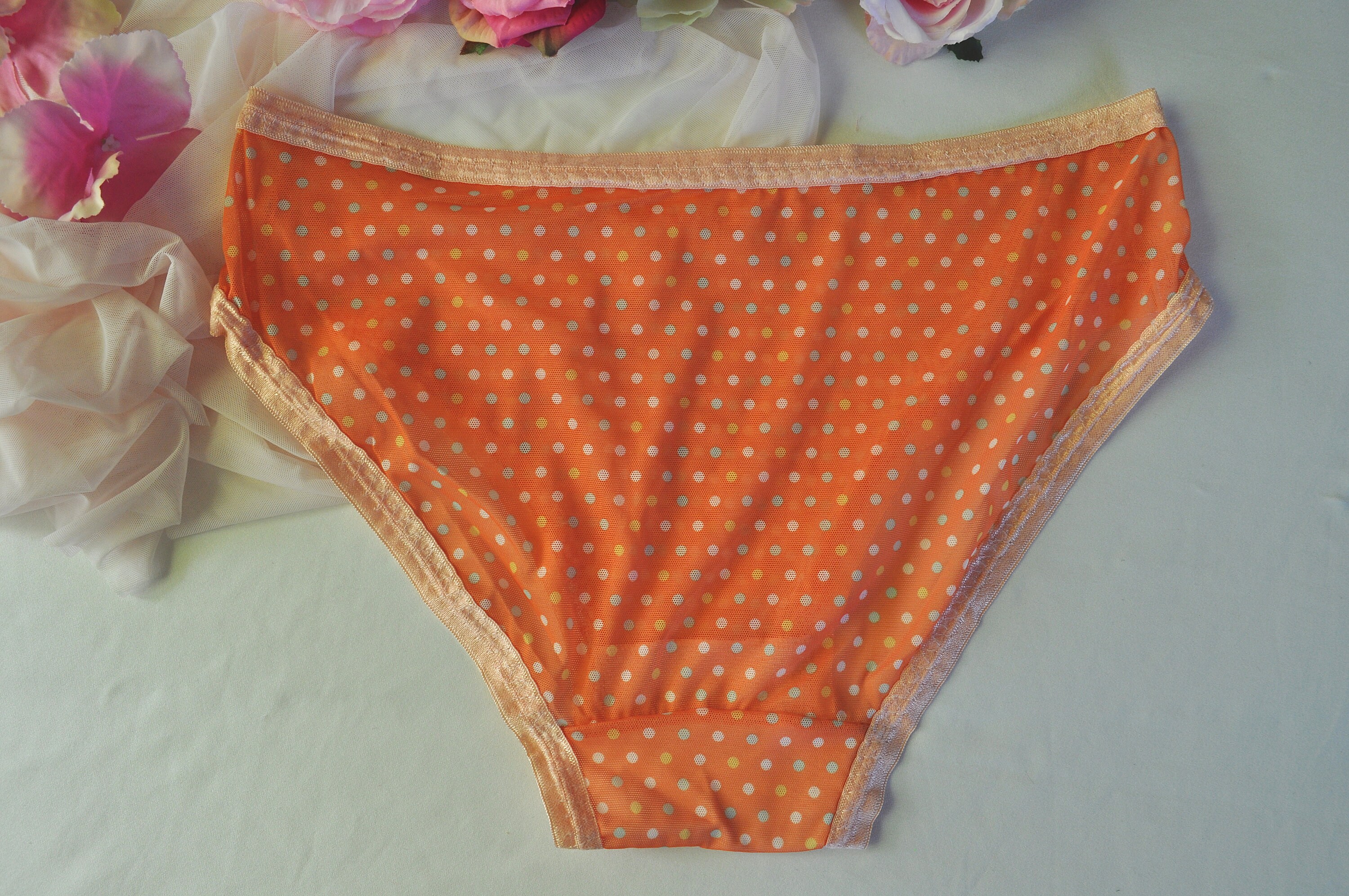 Orange Panties Polka Dot Panties Orange Lingerie See Through Etsy