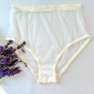 Transparente Panty in Ivory / Creme / Netzstoff, verschiedene Farben.