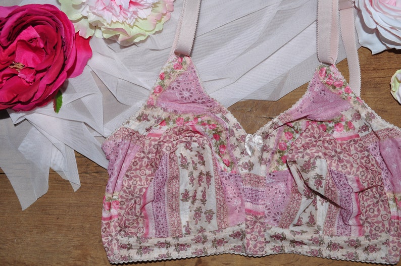 Sheer bralette Soft bra Mesh bralette Bra \\no bones bra Sheer lingerie Soft cup bra Pink bralette Floral bralette Boho style bralette