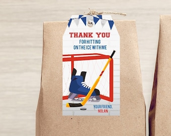 Editable Hockey Thank You Tags, Instant Favor Cards (Digital Download)