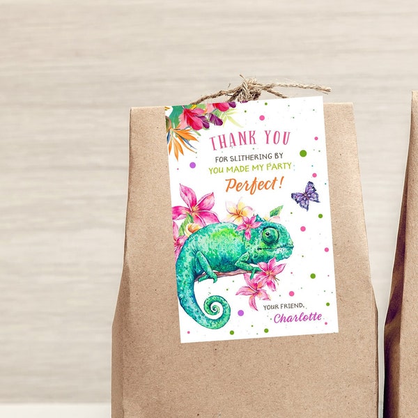 Editable Reptile Tags, Reptile Thank you card, Reptile Instant Tags, Reptile Favors, Reptile Instant Favors, Chameleon Thank you cartd,