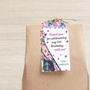 Teepee Sleepover Favors, Teepee Gift Tag, Teepee Party Printables, Teepee Labels, Teepee Editable Tags, Sleepover Birthday Decorations,