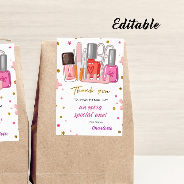 Editable Manicure Tags, Editable Manicure Favors, Manicure Thank you Cards, Spa Manicure Favors, Manicure Party Printables, Spa Tags Instant