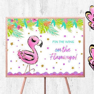 Pin the Wing on the Flamingo, Pin Luau Printable Game, Aloha Pin Game Download, Luau Party Game, Luau Party Flamingo, Pin Luau Printable,