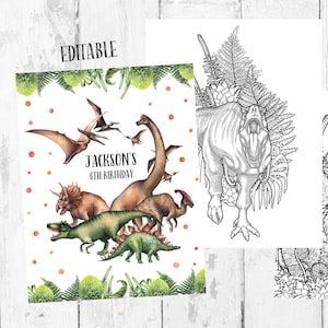 Editable Dinosaur Coloring Pages, Dinosaur Coloring Book Party Favors, Dinosaur Birthday Party Favors, Dinosaur Coloring Instant Download,