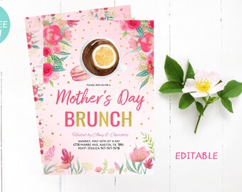 Editable Mother's Day Tea Brunch Invitation, Mother's Day Party Printable Invitation, Mother's Day Editable Template, Mother's Day Invites,