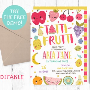 Editable Tutti-Frutti Invitation, Fruits Birthday Party Invitations, Tutti-Frutti Editable Template, Frutti Invitations, Instant Download,
