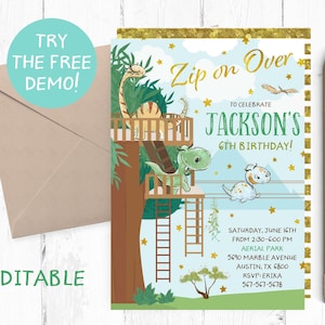 Editable Zip Line Birthday Party Invitation, Adventure Park Invitation Template, Aerial Park Invitations, Zip Line Party Invites, Instant,