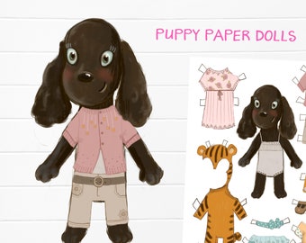 Puppy Paper Dolls Printable, Puppy Party Favors, Puppy Birthday Party Game, Puppy Paper Dolls Instant Download, Paper Dolls Printable,