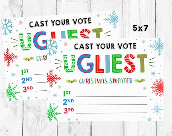 Ugly Sweater Voting Cards, Ugly Sweater Voting Ballots, Ugly Sweater Party Printables, Christmas Ugly Sweater Voting Instant, Holiday Ugly,