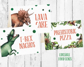 Dinosaur Party Food Tents, Editable Food Labels (PDF & JPEG)
