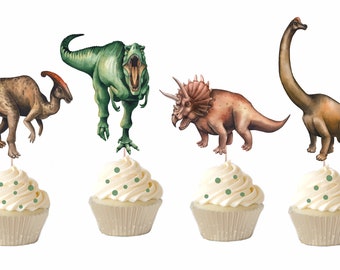 Dinosaur Cupcake Toppers, Printable Dinosaur Party Decor (PDF & JPEG)