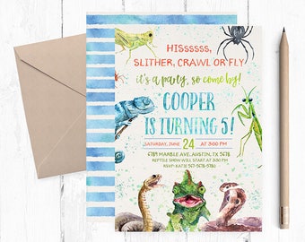 Reptile Invitation, Reptile Birthday Invitation, Reptile Birthday Party, Creepy Crawly Birthday, Lizard Invitations, Reptiles Invites,