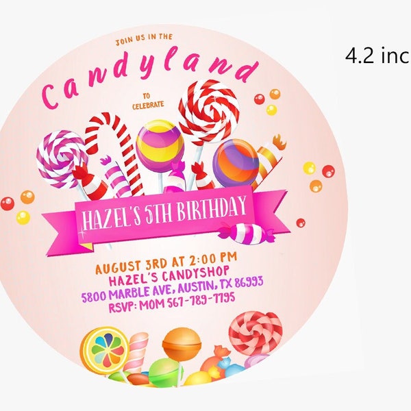 Lollipop invitation, Lollipop Birthday Invitations, Candyland Invitation, Candy land Invitations, Sweet Shop invites,  lollipop invite,
