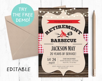 Bewerkbare pensionering BBQ-uitnodiging, sjabloon cookout (5 x 7 inch)