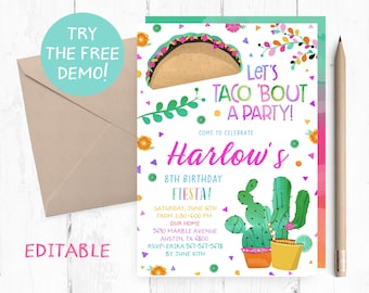 Fiesta Invitations, Fiesta Birthday Party Invitation, Fiesta Invites, Fiesta Invite, Fiesta Birthday Invitations, Let's Taco Bout a Party,