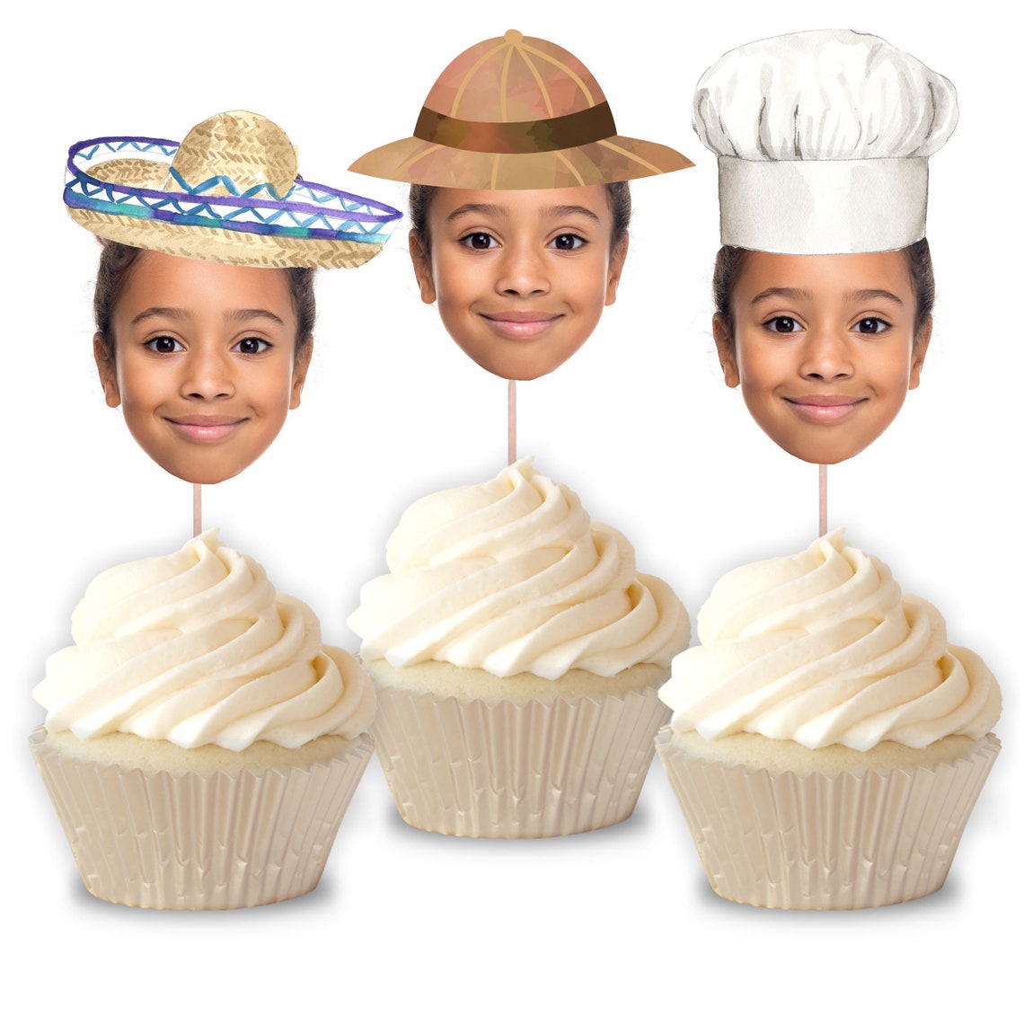 Custom Face Cupcake Toppers Party Hat Face Cupcake Toppers Etsy